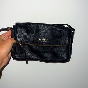 Black leather Kate Spade clutch with over shoulder strap